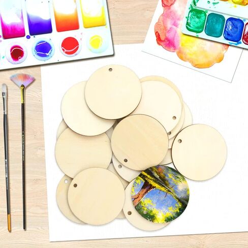 FSWCCK 100 قطعة 5.08 سم دوائر خشبية دائرية غير مكتملة مع فتحات دائرية أقراص خشبية للحرف اليدوية فارغة من الخشب الطبيعي دائرة القواطع لتزيين المنزل والحرف اليدوية in Kuwait