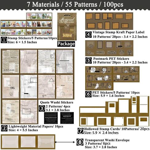 Vilikya 100pcs Postal Junk Journal Supplies, Vintage Postage Stamp Stickers for Scrapbook Kit, Decoupage Paper Quote Stickers for Collage Ephemera, Hollow Frames for Scrapbooking in Kuwait