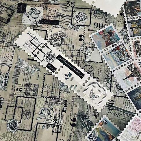 Vilikya 100pcs Postal Junk Journal Supplies, Vintage Postage Stamp Stickers for Scrapbook Kit, Decoupage Paper Quote Stickers for Collage Ephemera, Hollow Frames for Scrapbooking in Kuwait