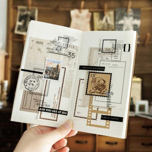 Vilikya 100pcs Postal Junk Journal Supplies, Vintage Postage Stamp Stickers for Scrapbook Kit, Decoupage Paper Quote Stickers for Collage Ephemera, Hollow Frames for Scrapbooking in Kuwait