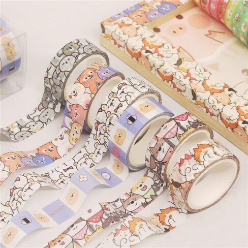 Agwut 18 Rolls Kawaii Cute Cartoon Animals Washi Tape Set Bronzing Kawaii Decor Masking Tape for Scrapbook, DIY Crafts Supplies, Planners Gift Wrapping - with 12 Sheets Kawaii Stickers in Kuwait