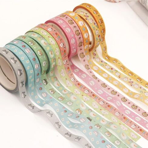 Agwut 18 Rolls Kawaii Cute Cartoon Animals Washi Tape Set Bronzing Kawaii Decor Masking Tape for Scrapbook, DIY Crafts Supplies, Planners Gift Wrapping - with 12 Sheets Kawaii Stickers in Kuwait