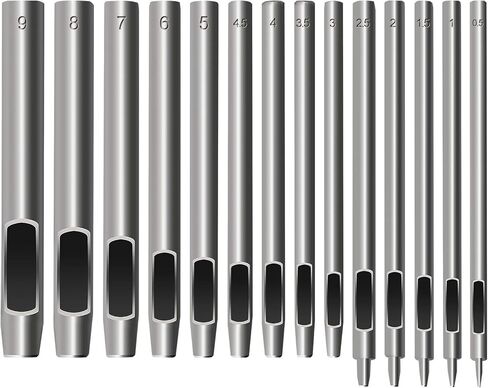 خرامة جلدية مجوفة من القدماء - 0.5 مم - 9 مم - مجموعة من 14 قطعة من أجل أبازيم وفتحات ومسامير في الأحذية، والأحزمة، والألجمة in Kuwait