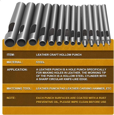 خرامة جلدية مجوفة من القدماء - 0.5 مم - 9 مم - مجموعة من 14 قطعة من أجل أبازيم وفتحات ومسامير في الأحذية، والأحزمة، والألجمة in Kuwait