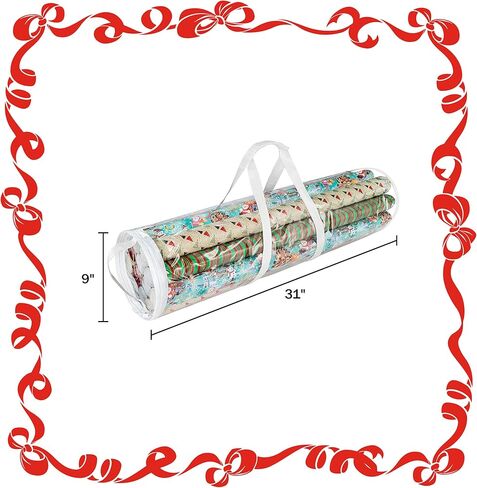 أكياس تخزين لفافة ورق تغليف الهدايا من Elf Stor بطول 31 بوصة، 2 قطعة من حقائب اليد الشفافة بمقابض، تناسب ما يصل إلى 25 قطعة من لفة ورق تغليف الهدايا في كل حقيبة in Kuwait