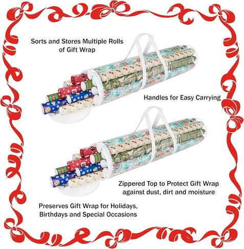 أكياس تخزين لفافة ورق تغليف الهدايا من Elf Stor بطول 31 بوصة، 2 قطعة من حقائب اليد الشفافة بمقابض، تناسب ما يصل إلى 25 قطعة من لفة ورق تغليف الهدايا في كل حقيبة in Kuwait