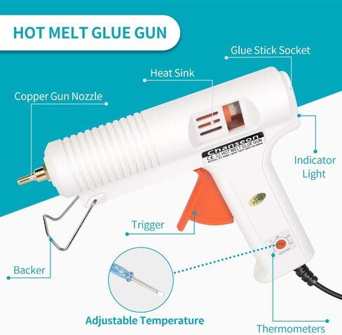 مسدس صمغ صناعي يذوب بالحرارة بقدرة 150 واط من تشانسيون، قابس أمريكي مع 10 قطع من أعواد الصمغ قابلة للتعديل لدرجة الحرارة، 2 فوهات نحاسية للحرف اليدوية والإصلاحات السريعة in Kuwait
