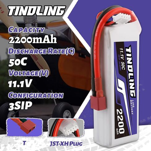 TINDLING 3S Lipo Battery 11.1V 2200mAh 50C حافظة ناعمة مع Deans T لسيارة RC FPV Drone Quadcopter Racing Airplane UAV (عبوتان) in Kuwait