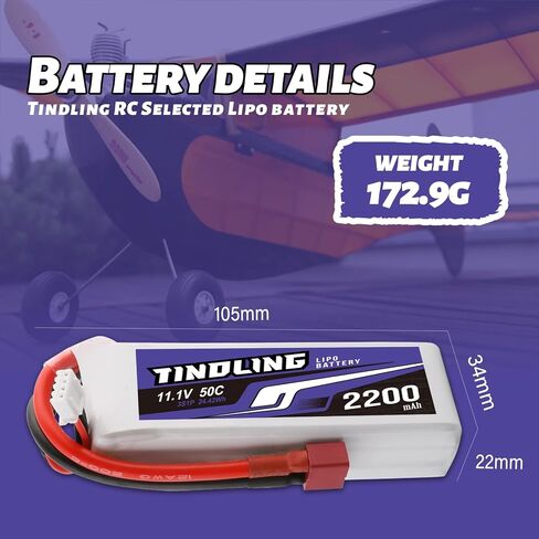 TINDLING 3S Lipo Battery 11.1V 2200mAh 50C حافظة ناعمة مع Deans T لسيارة RC FPV Drone Quadcopter Racing Airplane UAV (عبوتان) in Kuwait