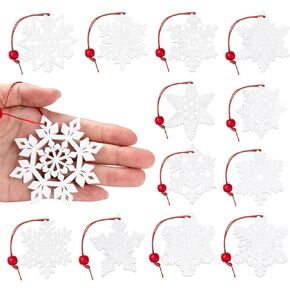 36 قطعة من زخارف رقاقات الثلج الخشبية من ABSOFINE، قلادة شجرة عيد الميلاد لعيد الميلاد DIY هدية معلقة لتزيين الهدايا مع خيوط، 5 سم (9 تصميمات مختلفة) in Kuwait
