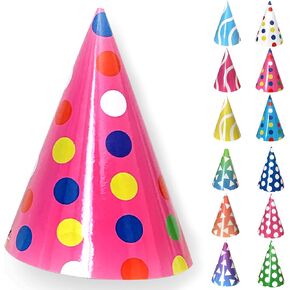 Tytroy 12 Assorted Shining Color Pattern Prints Birthday Party Cone Hats Multicolored in Kuwait