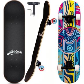 Bestclub Pro ألواح تزلج كاملة للمبتدئين والبالغين والمراهقين والأطفال والبنات والأولاد مقاس 31x8 بوصة ألواح تزلج 7 طبقات من خشب القيقب الكندي ذو سطح مزدوج مقعر وألواح طويلة in Kuwait