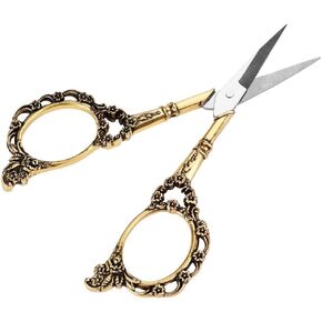 Flower Pattern Vintage Scissors Stainless Steel Sewing Scissors For Needlework Embroidery (Gold)
