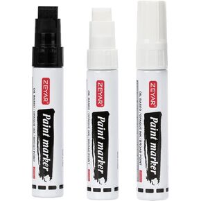 ZEYAR Paint Markers, Jumbo size, 15mm Felt Tip, Waterproof & Smear Proof Ink, Aluminum Barrel, Great on Paper, Plastic, Wood, Rock, Metal and Glass for Permanent Marking (3 Black Color)