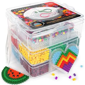 ARTEZA Kids Heat Fuse Beads, 12,000 Iron Beads, 12 Colors, 35 Animal-Themed Designs, 5 Templates, 10 Key Rings, Kids Activities and Craft Supplies for Indoor Play and After-School Activities
