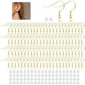 100 PCS Gold Earring Hooks Hypoallergenic Stainless Steel Earrings Fish Hooks with 100 PCS Clear Rubber Earring Backs for Jewelry Making DIY in Kuwait