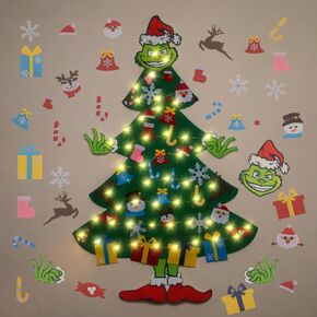 GameXcel 4ft Felt Christmas Tree for Toddlers with LED Light & 36pcs Ornaments, Velcro Montessori DIY Xmas Decorations - 4 Feet in Kuwait