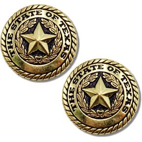 Needzo State of Texas Seal Concho Gold Tone Concho، Conchos مع إغلاق المفاجئة للسرج الجلدي أو الحزام، ملحقات روديو الغربية لرعاة البقر وفتيات البقر، حزمة من 2، 1 بوصة لكل منهما in Kuwait