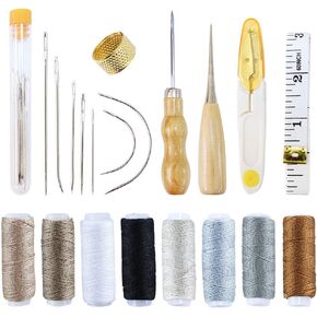 Vitoki Upholstery Repair Kit 29-Pack Hand Sewing Needles Canvas Thread and Needles Tape Measure Large-Eye Stitching Needles for Upholstery Carpet Leather Craft Repair