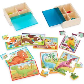 B. toys- Pack o' Puzzles 2-Pack - Pets & Dinos- Wooden Puzzle Box Set – 2 Puzzle Boxes, 8 Puzzles- 12-Piece Jigsaw Puzzles for Kids – 3 Years +
