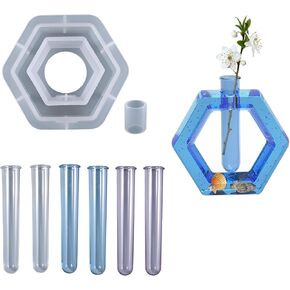 Cayway Resin Mould for Plant Propagation Station, Hexagon Vase Mould Vase Silicone Moulds for Resin Casting with 6 PCS Acrylic Test Tubes for Hydroponic Plants, Home Office Decor in Saudi Arabia