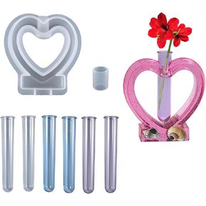 Cayway Resin Mould for Plant Propagation Station, Hexagon Vase Mould Vase Silicone Moulds for Resin Casting with 6 PCS Acrylic Test Tubes for Hydroponic Plants, Home Office Decor