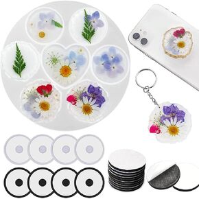 قالب راتينج بمقبض الهاتف من Anlan-angel، قوالب صب إيبوكسي دائرية غير منتظمة دائرية على الجزء العلوي من قالب السيليكون مع 20 قطعة من مقابس الهاتف للحرف اليدوية التي تقف على شكل سلسلة مفاتيح ومستلزمات صناعة المجوهرات in Kuwait