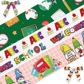 Hying 9 Rolls Back to School Ribbons for Wrapping Gifts, Welcome School Grosgrain Ribbon for Gift Wrapping Kindergarten Decoration DIY, 3/8" X 27 Yards ABC School Theme Ribbon for Party Supplies Decor