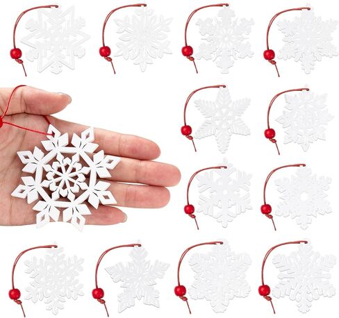 36 قطعة من زخارف رقاقات الثلج الخشبية من ABSOFINE، قلادة شجرة عيد الميلاد لعيد الميلاد DIY هدية معلقة لتزيين الهدايا مع خيوط، 5 سم (9 تصميمات مختلفة) in Kuwait