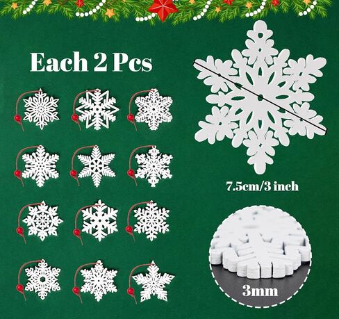 36 قطعة من زخارف رقاقات الثلج الخشبية من ABSOFINE، قلادة شجرة عيد الميلاد لعيد الميلاد DIY هدية معلقة لتزيين الهدايا مع خيوط، 5 سم (9 تصميمات مختلفة) in Kuwait