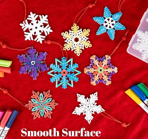 36 قطعة من زخارف رقاقات الثلج الخشبية من ABSOFINE، قلادة شجرة عيد الميلاد لعيد الميلاد DIY هدية معلقة لتزيين الهدايا مع خيوط، 5 سم (9 تصميمات مختلفة) in Kuwait