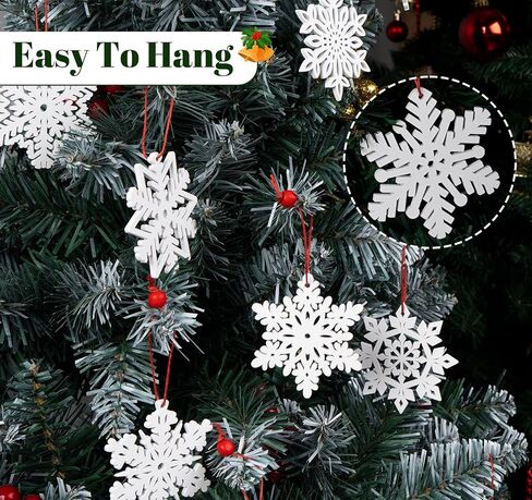 36 قطعة من زخارف رقاقات الثلج الخشبية من ABSOFINE، قلادة شجرة عيد الميلاد لعيد الميلاد DIY هدية معلقة لتزيين الهدايا مع خيوط، 5 سم (9 تصميمات مختلفة) in Kuwait