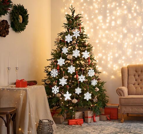 36 قطعة من زخارف رقاقات الثلج الخشبية من ABSOFINE، قلادة شجرة عيد الميلاد لعيد الميلاد DIY هدية معلقة لتزيين الهدايا مع خيوط، 5 سم (9 تصميمات مختلفة) in Kuwait