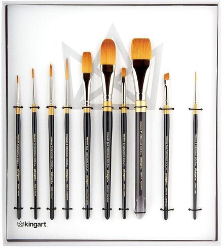 KINGART Original Gold Series Premium Golden Taklon, Multimedia Artist Brushes, Gift Box, Set of 10 PCS in Saudi Arabia
