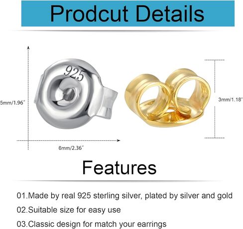 12 قطعة من الأقراط البديلة من الفضة الإسترلينية عيار 925 الحقيقية، دعامات حلق على شكل فراشة من AKRUWELRY لمسامير الماس، دعامة آمنة لا تسبب الحساسية للبريد، لون فضي in Kuwait