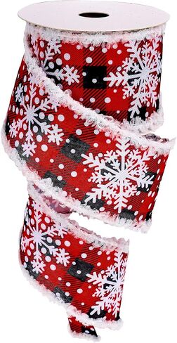 Whaline Snowflake Wired Edge Ribbon 2.5 Inch Winter Snowflake Ribbon with Burr Rustic Red Black Buffalo Plaids Decorative Craft Ribbon for Gift Wrapping DIY Floral Arrangement Wreath Bow, 10 Yard in Saudi Arabia