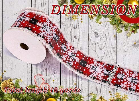 Whaline Snowflake Wired Edge Ribbon 2.5 Inch Winter Snowflake Ribbon with Burr Rustic Red Black Buffalo Plaids Decorative Craft Ribbon for Gift Wrapping DIY Floral Arrangement Wreath Bow, 10 Yard in Saudi Arabia
