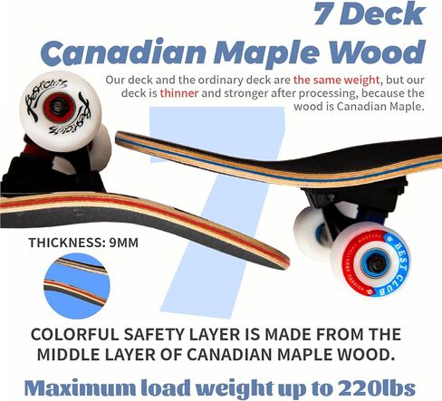 Bestclub Pro ألواح تزلج كاملة للمبتدئين والبالغين والمراهقين والأطفال والبنات والأولاد مقاس 31x8 بوصة ألواح تزلج 7 طبقات من خشب القيقب الكندي ذو سطح مزدوج مقعر وألواح طويلة in Kuwait