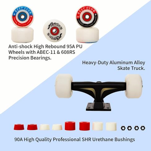 Bestclub Pro ألواح تزلج كاملة للمبتدئين والبالغين والمراهقين والأطفال والبنات والأولاد مقاس 31x8 بوصة ألواح تزلج 7 طبقات من خشب القيقب الكندي ذو سطح مزدوج مقعر وألواح طويلة in Kuwait