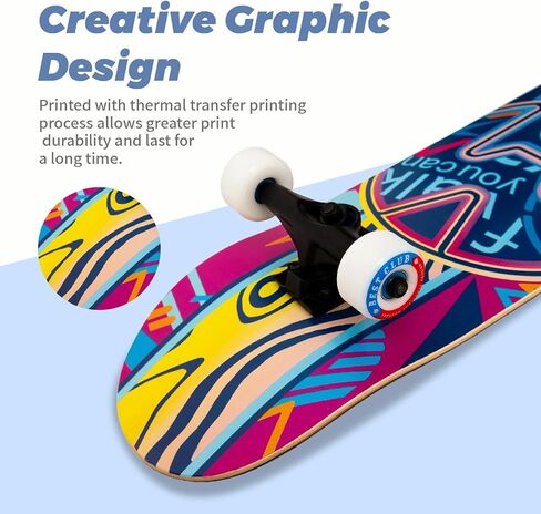 Bestclub Pro ألواح تزلج كاملة للمبتدئين والبالغين والمراهقين والأطفال والبنات والأولاد مقاس 31x8 بوصة ألواح تزلج 7 طبقات من خشب القيقب الكندي ذو سطح مزدوج مقعر وألواح طويلة in Kuwait