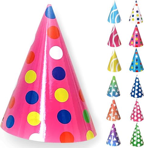 Tytroy 12 Assorted Shining Color Pattern Prints Birthday Party Cone Hats Multicolored in Kuwait