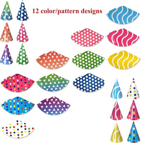 Tytroy 12 Assorted Shining Color Pattern Prints Birthday Party Cone Hats Multicolored in Kuwait