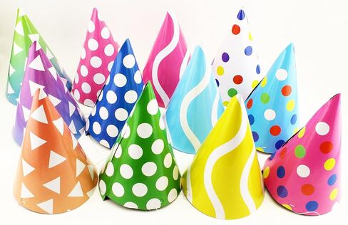 Tytroy 12 Assorted Shining Color Pattern Prints Birthday Party Cone Hats Multicolored in Kuwait