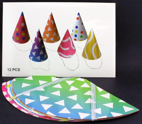 Tytroy 12 Assorted Shining Color Pattern Prints Birthday Party Cone Hats Multicolored in Kuwait