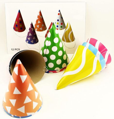 Tytroy 12 Assorted Shining Color Pattern Prints Birthday Party Cone Hats Multicolored in Kuwait