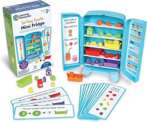 Learning Resources Sorting Snacks Mini Fridge ,51 Pieces, Ages 3+, Toddler Toys, Educational Toys, Snack Toys,Plastic Food Toys,Kids Kitchen Accessories in Kuwait