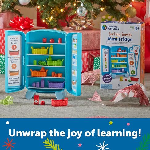 Learning Resources Sorting Snacks Mini Fridge ,51 Pieces, Ages 3+, Toddler Toys, Educational Toys, Snack Toys,Plastic Food Toys,Kids Kitchen Accessories in Kuwait