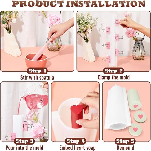 Tessco 9 Pcs Heart Shaped Long Tube Silicone Mold Big Round Silicone Tube Mold Large Column Mold Heart Soap Embed Molds Soap Making Supplies with Spatula Binder Clips for Soap Chocolate Candy Cake in Saudi Arabia