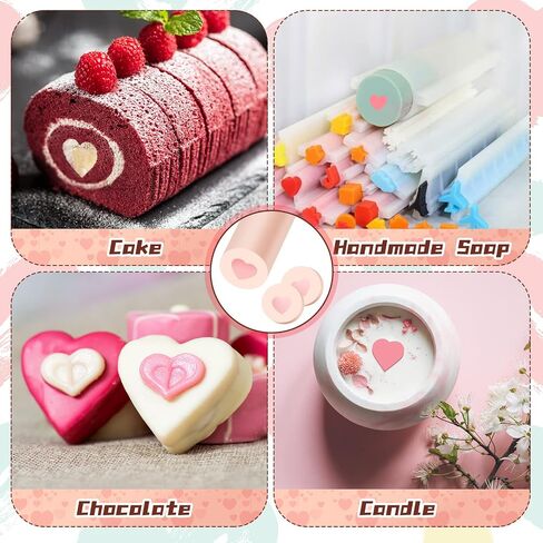 Tessco 9 Pcs Heart Shaped Long Tube Silicone Mold Big Round Silicone Tube Mold Large Column Mold Heart Soap Embed Molds Soap Making Supplies with Spatula Binder Clips for Soap Chocolate Candy Cake in Saudi Arabia