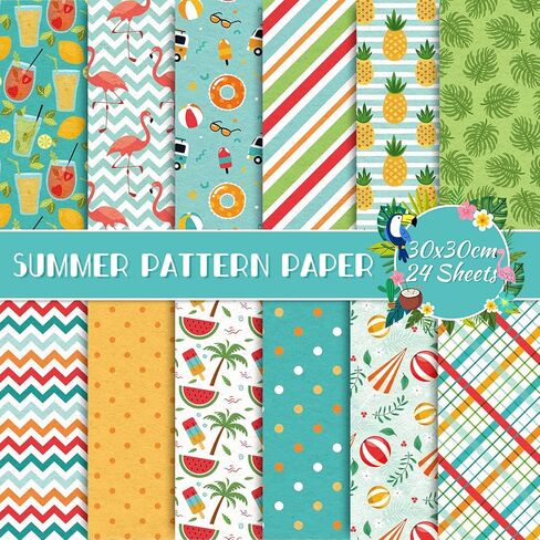 Whaline 12 Designs Summer Pattern Paper Pack 24 Sheet Holiday Scrapbook Specialty Paper Double-Sided Collection Decorative Craft Paper Folded Flat for Summer Card Making Scrapbook Photo Album Decor in Saudi Arabia